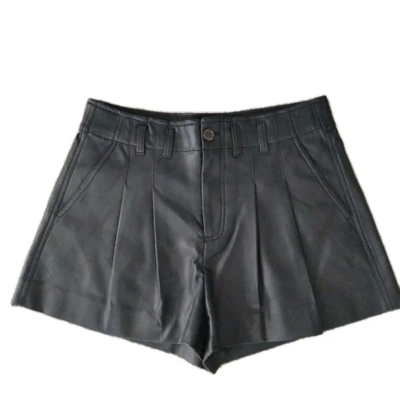 J.Crew Pleated Faux Leather Trouser Shorts Black Women's Size 6 - Picture 2 of 6